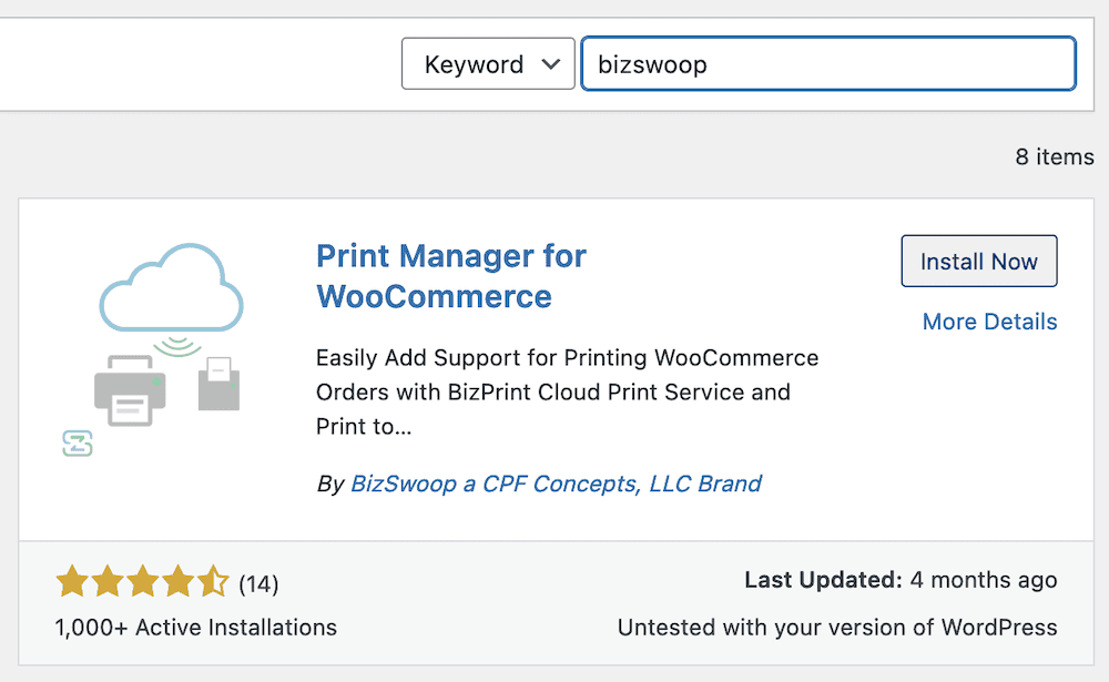 Screenshot of the Print Manager plugin