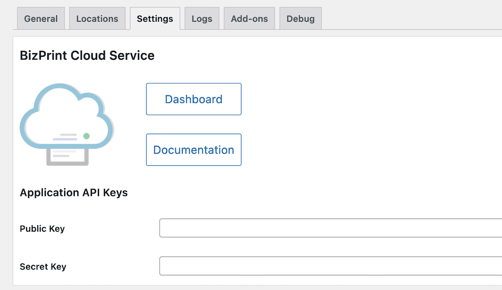 Screenshot of connecting the BizPrint Cloud Service to WooCommerce