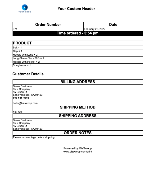 Customer invoice template