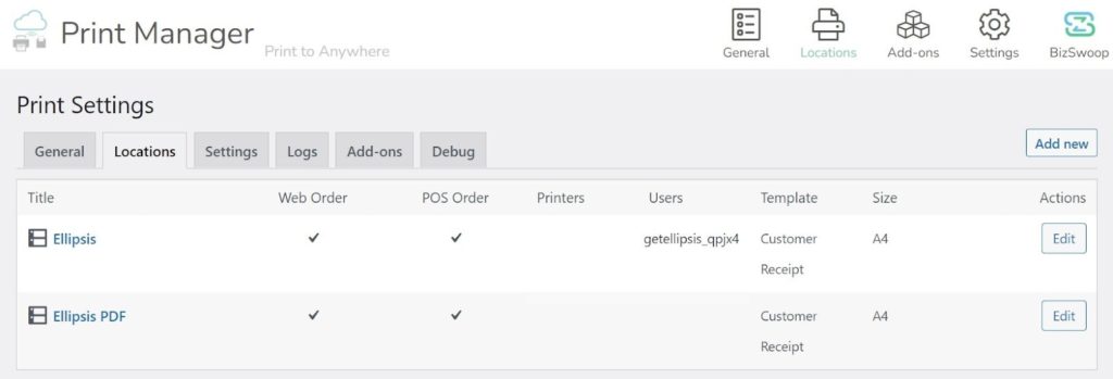 Screenshot of the BizPrint Print Manager