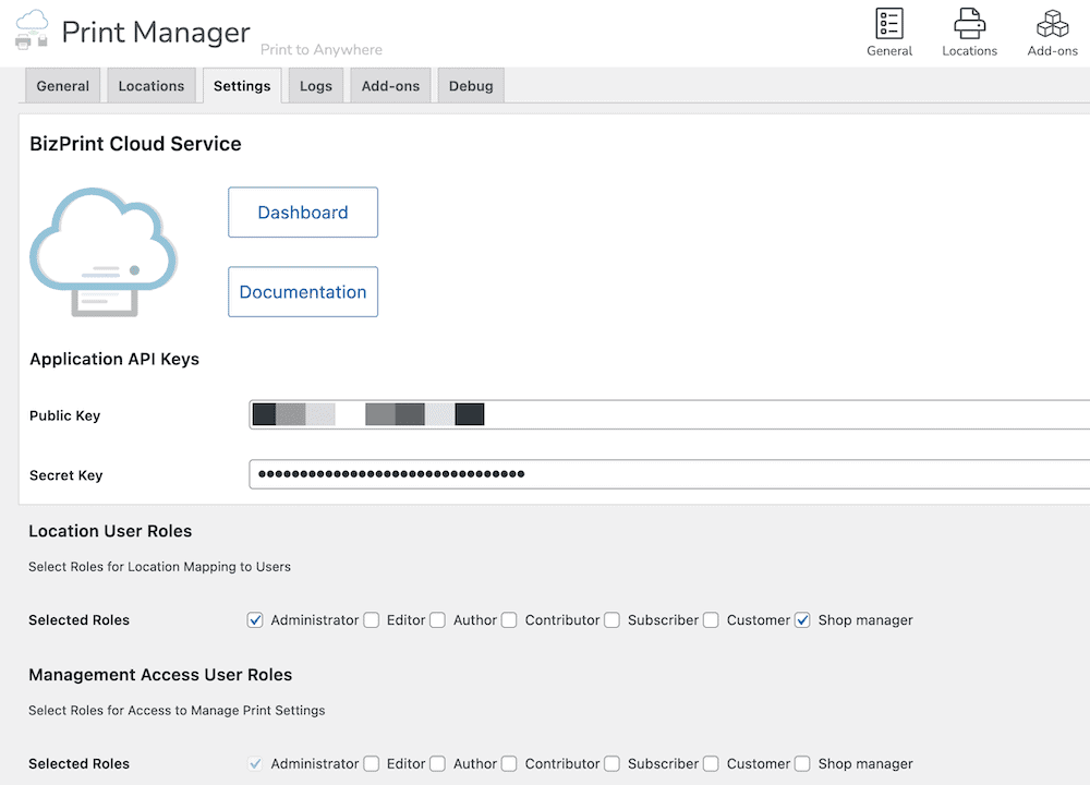 Screenshot of the BizPrint print manager