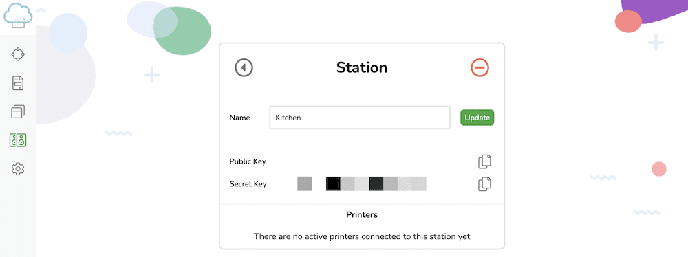 Screenshot of a kitchen print location connected to the BizPrint cloud