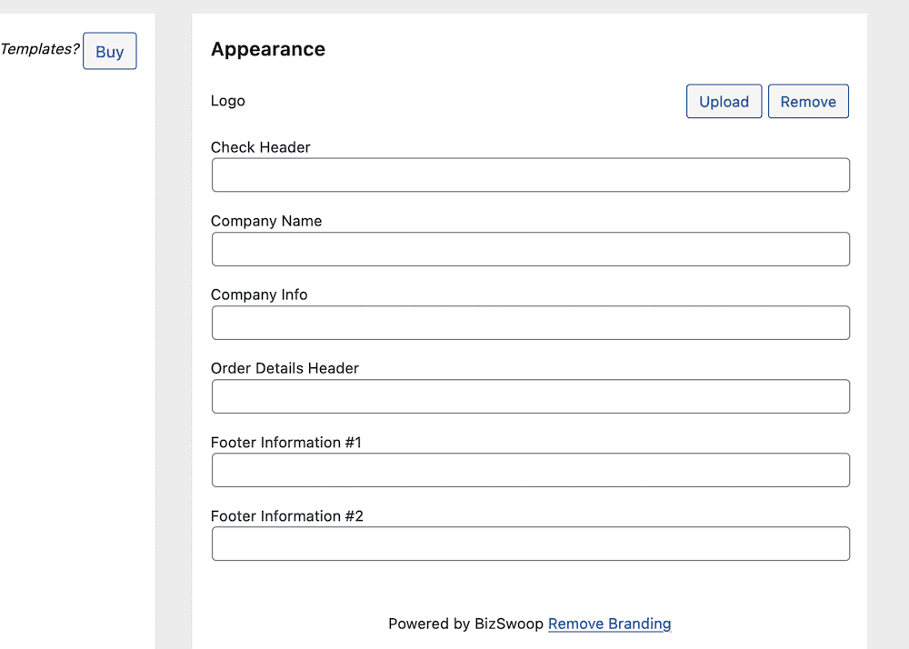 Screenshot of appearance options for WooCommerce order printing