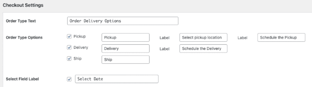 Screenshot of order delivery options for WooCommerce