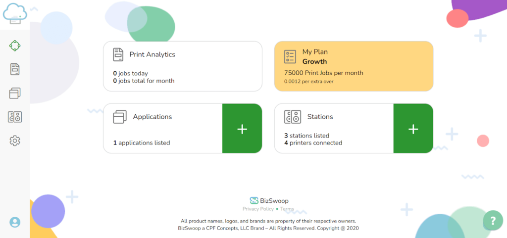 Screenshot of the BizPrint Cloud account page