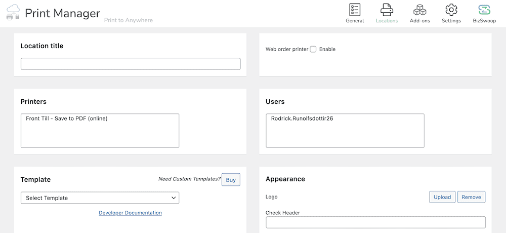 Screenshot of the Print Manager in WooCommerce