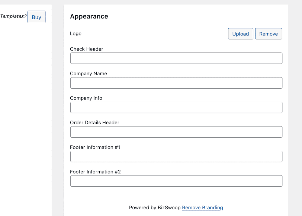 Screenshot of customizing a receipt in WooCommerce