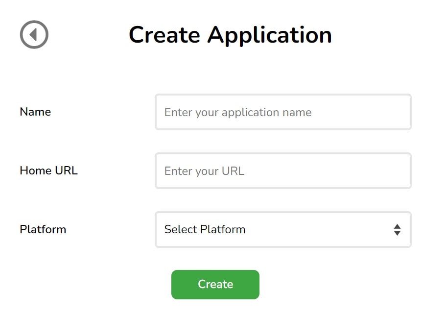Screenshot of creating an application within the BizPrint cloud