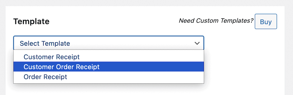  The BizPrint Templates drop-down menu.