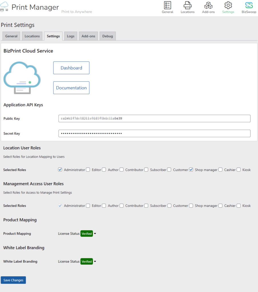 Print Manager settings