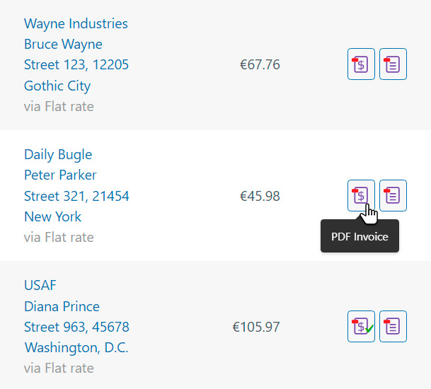 Quickly print individual invoices from the order list