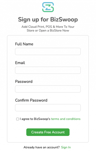 Create BizSwoop account