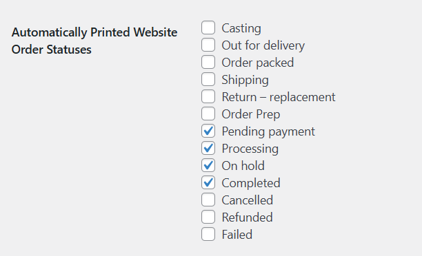 Setting printing via order status