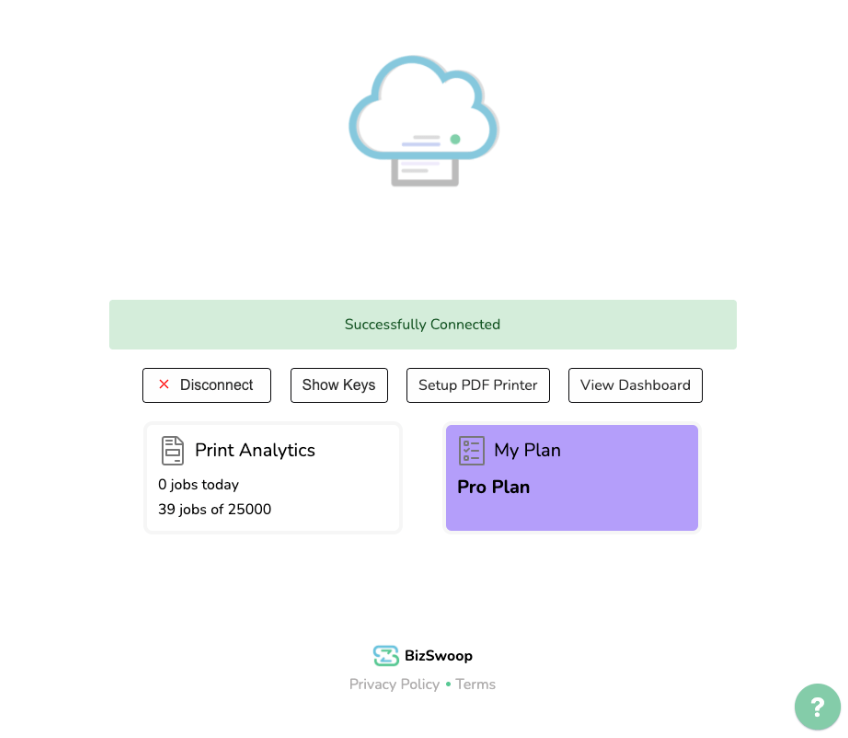 Successful BizPrint connection