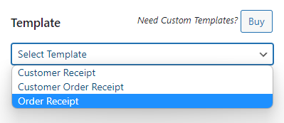 Choose order receipt template