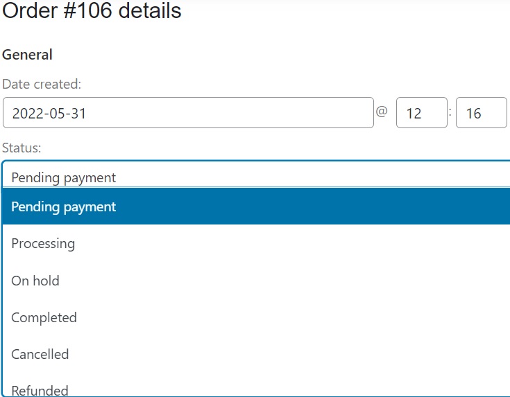 Set to pending payment status