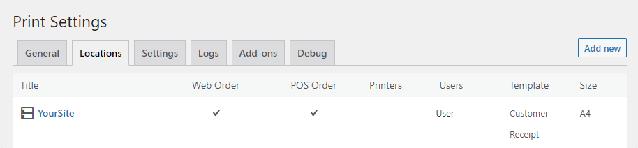 WooCommerce print settings page