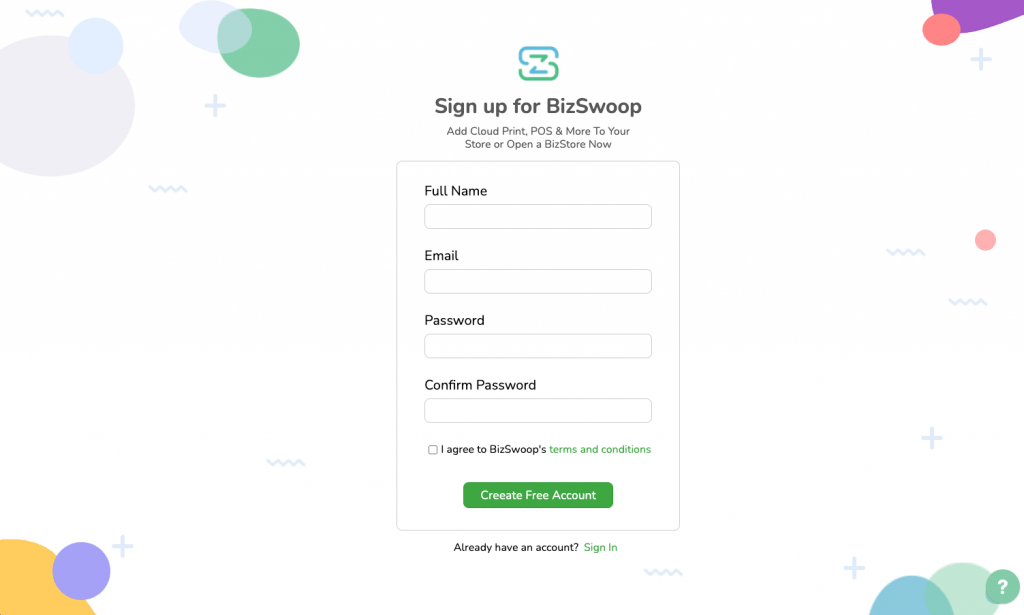 Signing up for BizSwoop