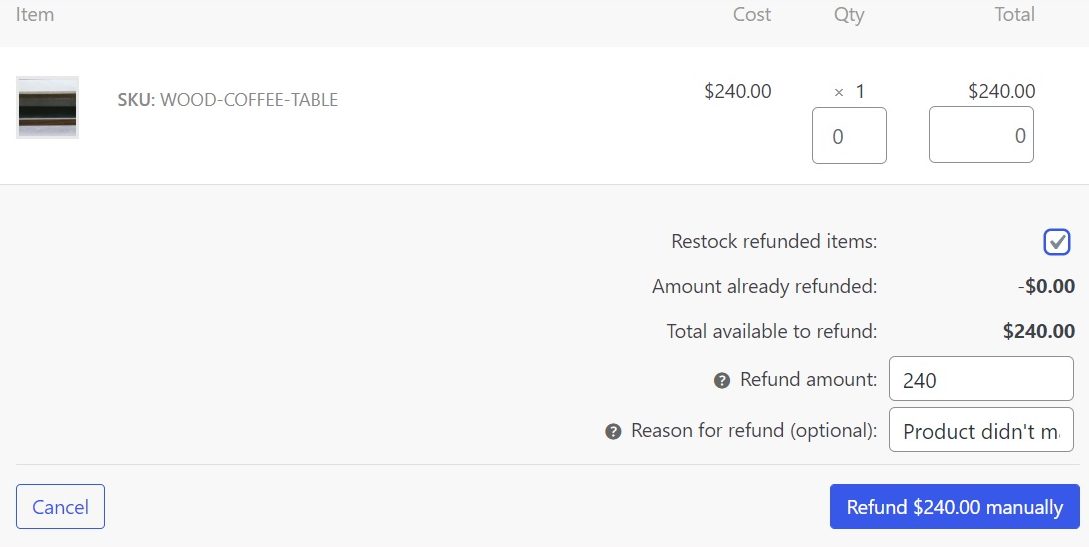 WooCommerce order refund