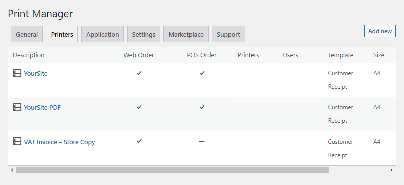 WooCommerce Print Manager settings