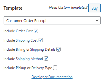 Configure receipt for online order