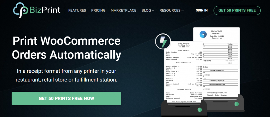 BizPrint landing page