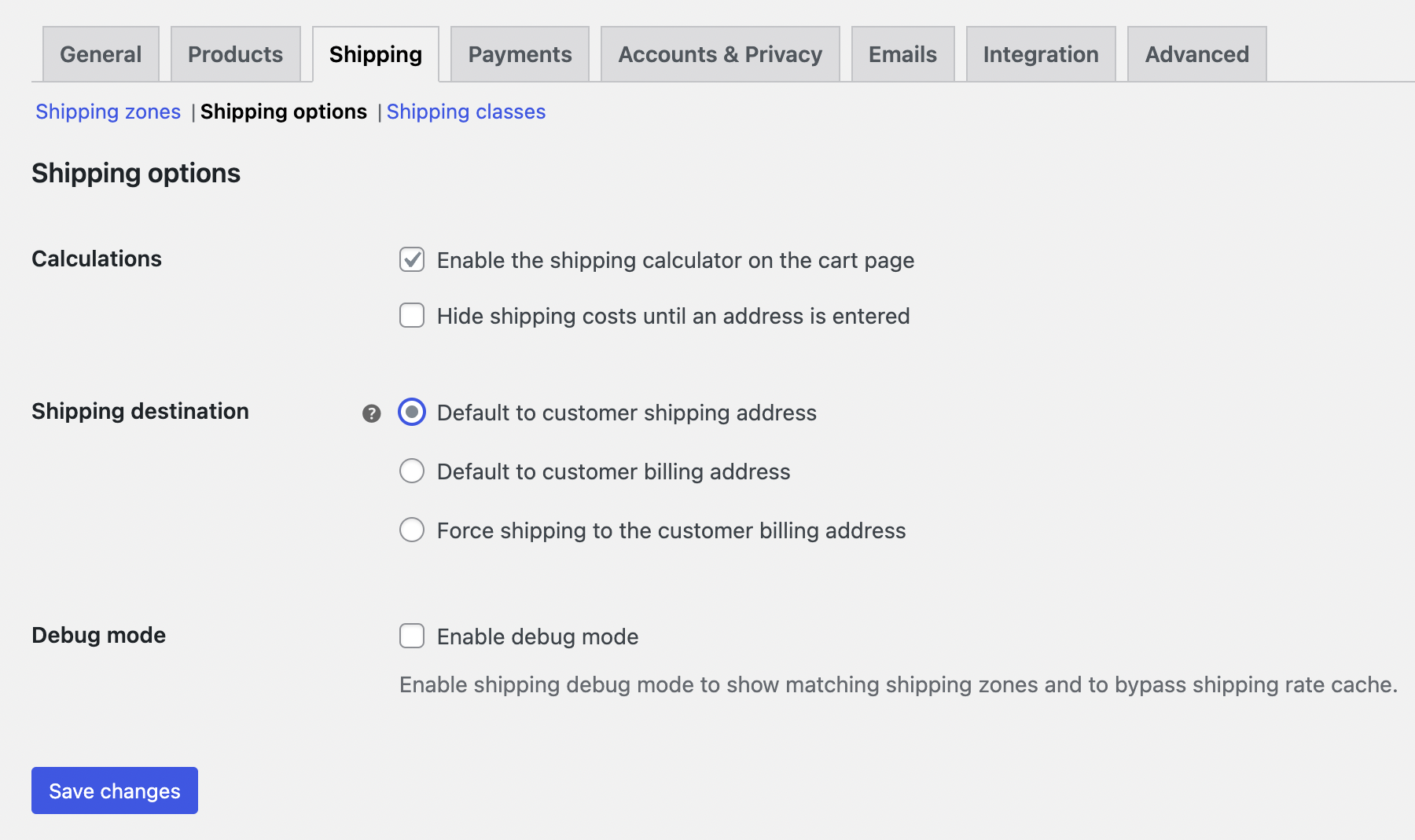 WooCommerce: Checkout, Shipping and Accounts Settings