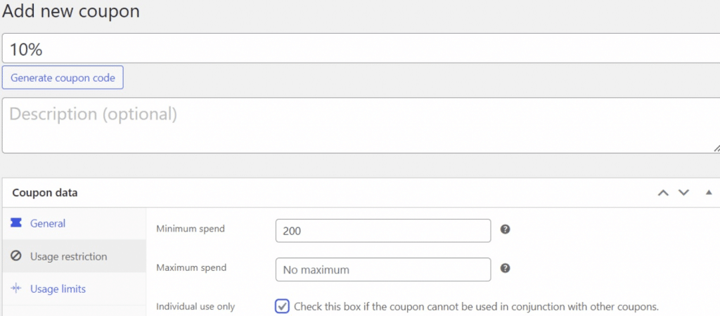 WooCommerce allows you to create coupon codes for your customers.