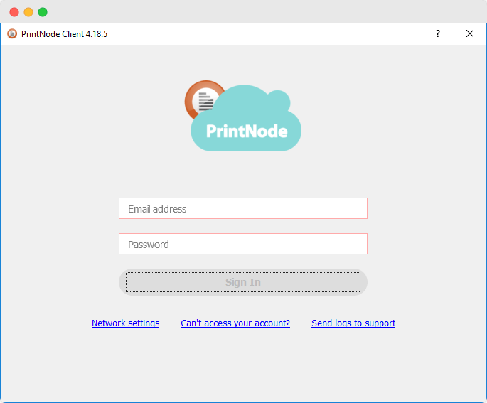 PrintNode login page Windows