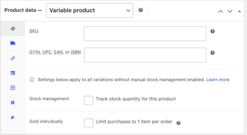 Variable product selection in WooCommerce
