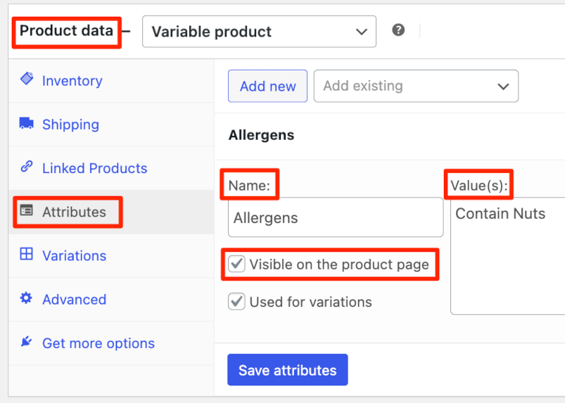 Adding allergens information on WooCommerce menu