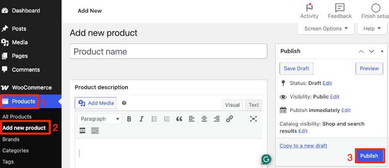 New product creation with WooCommerce