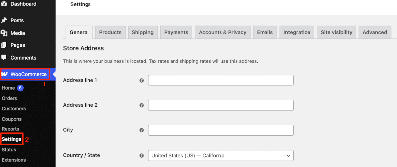 WooCommerce Settings General Tab
