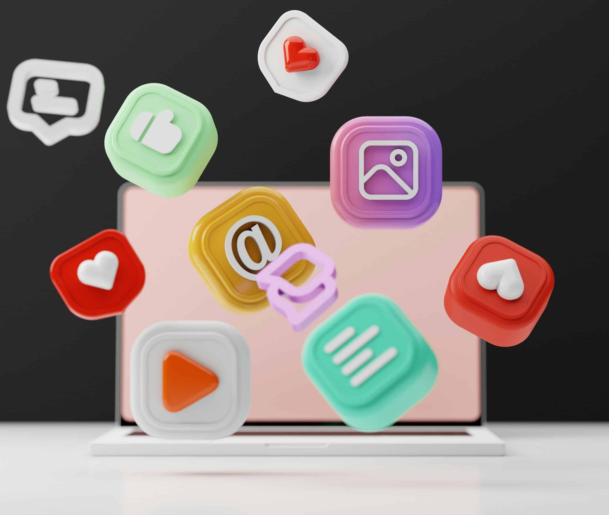 Social media traffic icons on a laptop