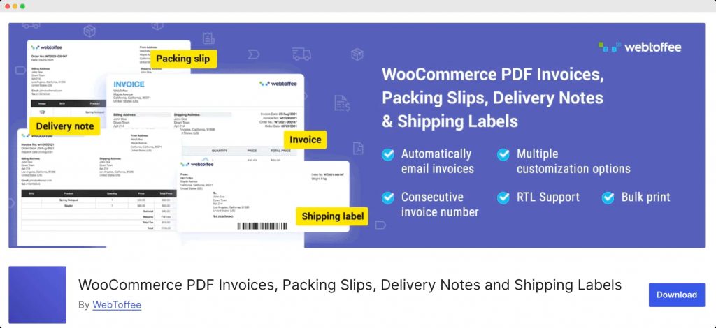 WooCommerce PDF Invoices, Packing Slips, Delivery Notes and Shipping Labels