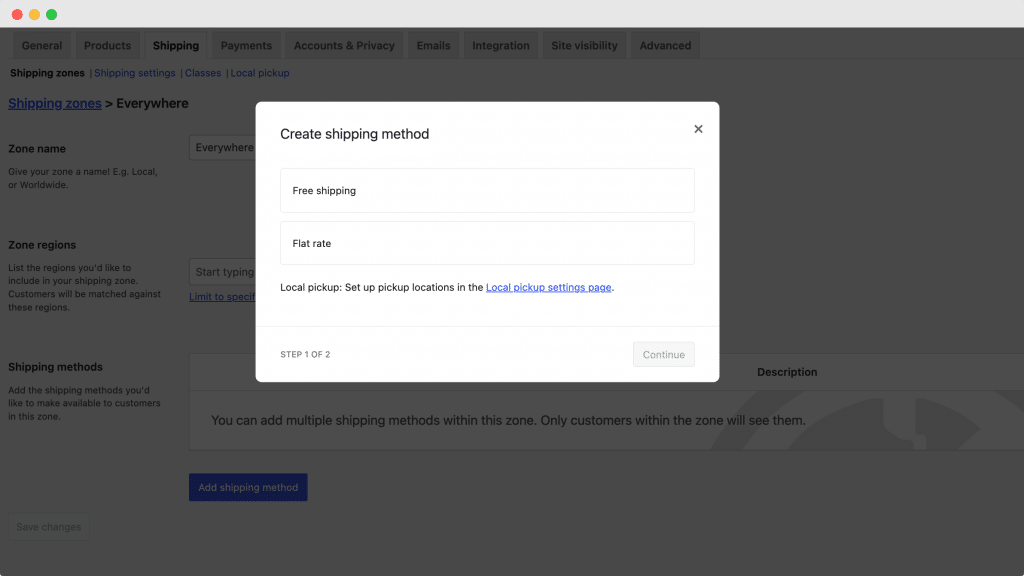 Choosing shipping method options