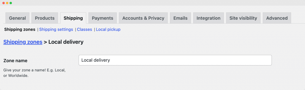 Naming your shipping zone