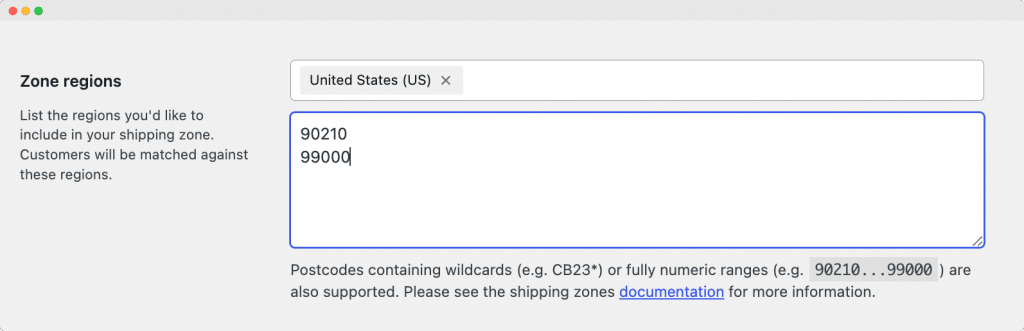 Limiting shipping to postcodes