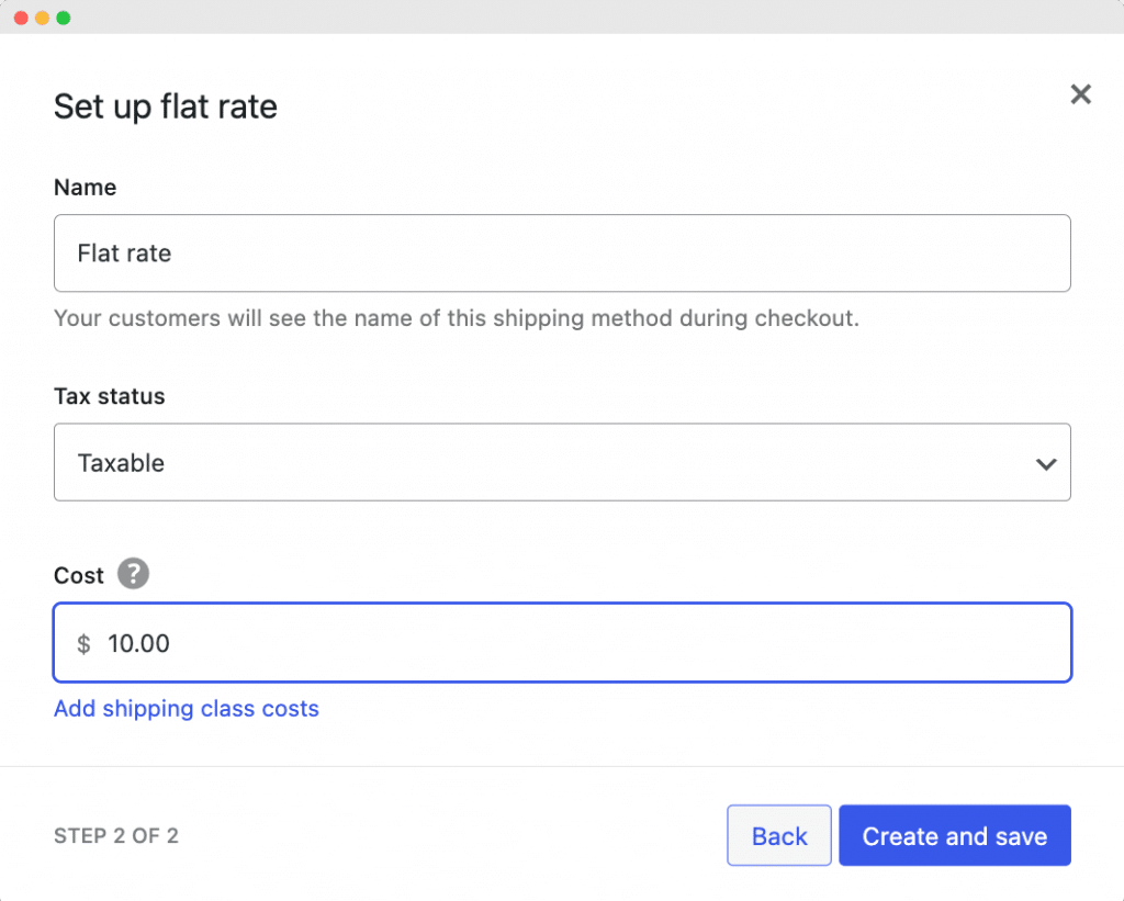 Configuring details for shipping method