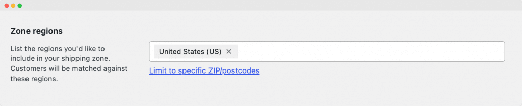 Configuring shipping zone regions